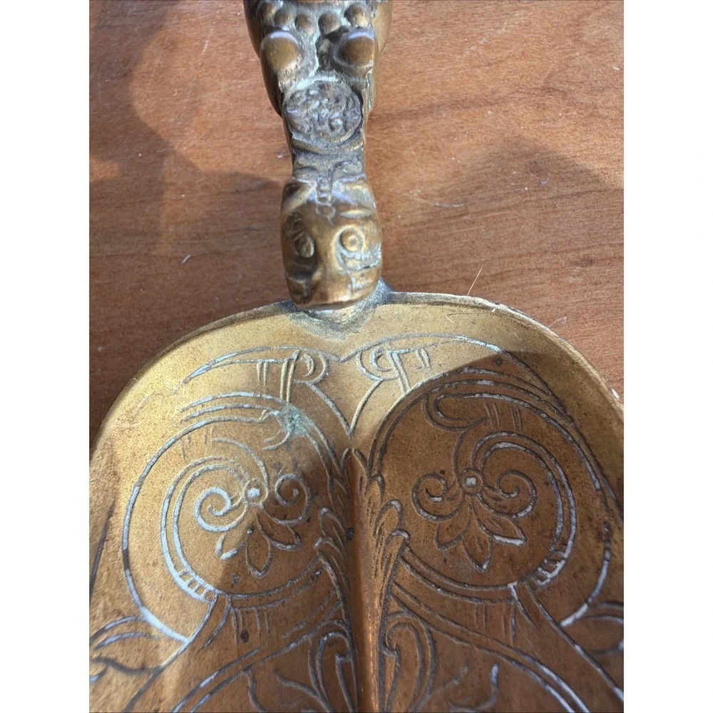 Vintage Mexican Brass Serving Spoon with‎ Jaguar / Feline Motif – 10″ Decorative